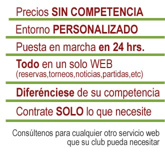 reserva de pistas, organizacin de torneos, entorno web personalizado, Diseo web para clubes deportivos, precios sin competencia