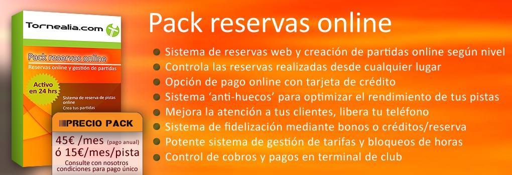 pack reservas  on-line para clubes de tenis y padel.